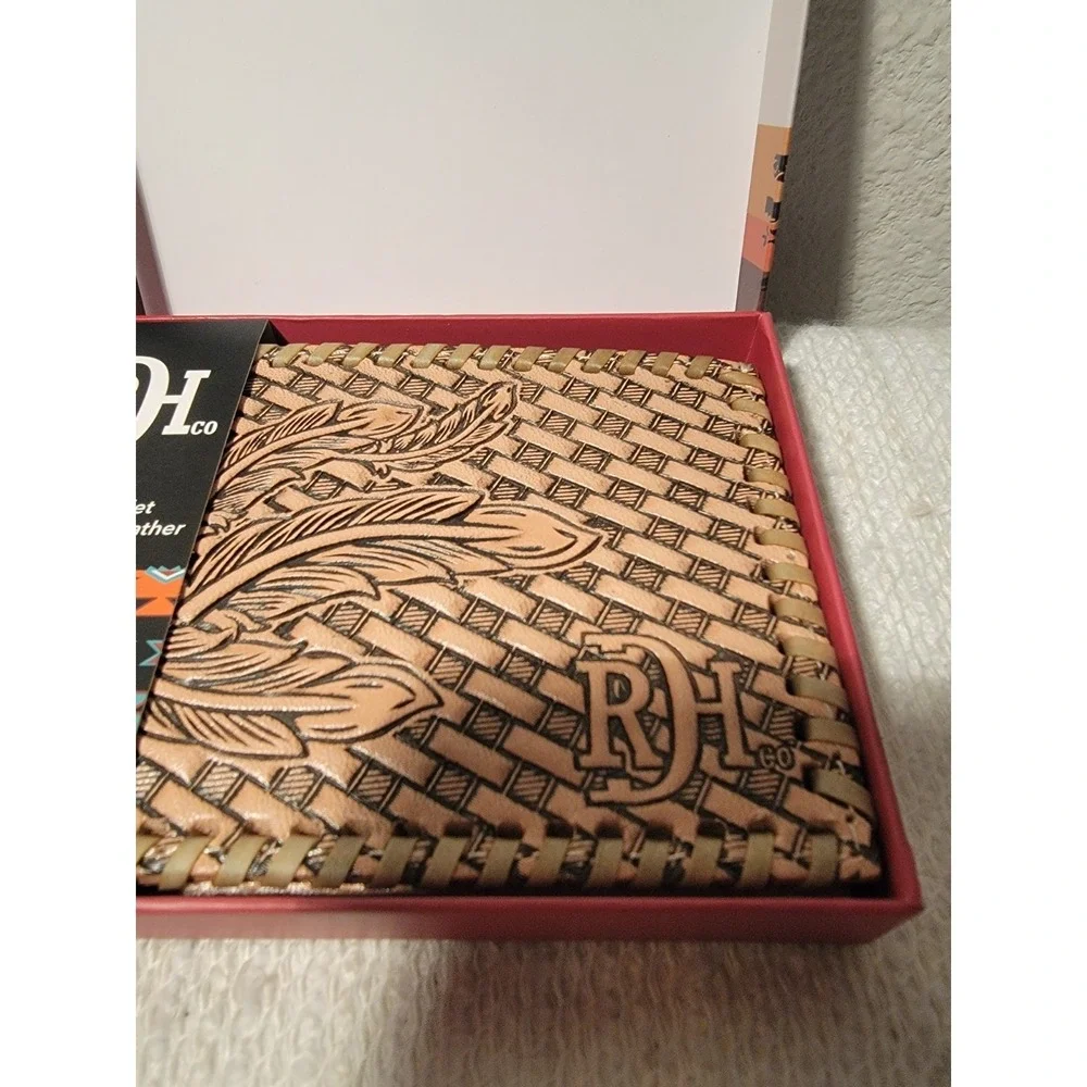 Red Dirt Hat‎ Company Genuine Tooled Leather Bifold Wallet Men's New With Box
